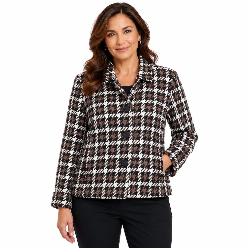 Liz Claiborne Women's Petite Medium Houndstooth Wool Blend Jacket Blazer
